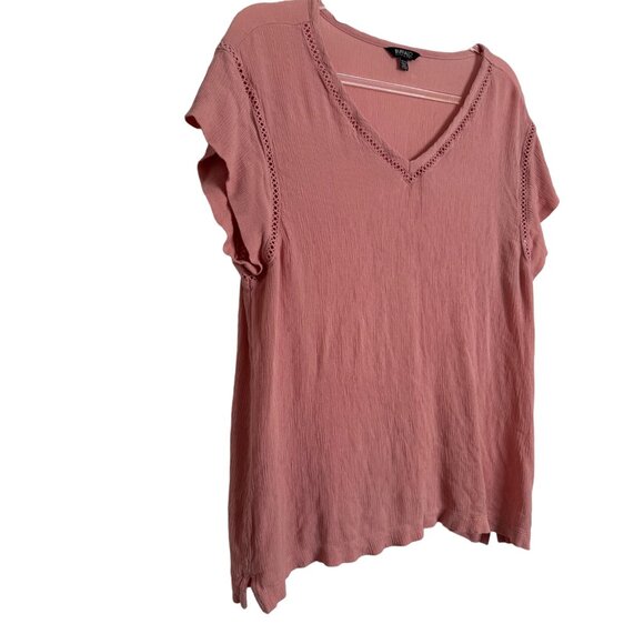 Buffalo David Bitton Size XXL V Neck Crinkle Short Sleeve Pink Cut Out Trim - Picture 2 of 7